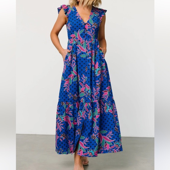 Baltic Born Dresses & Skirts - Baltic Born Indigo Print Biscayne Blue & Pink Maxi Dress SIZE XL
